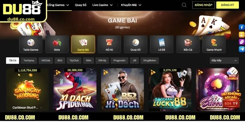 Game bài là một trong những chuyên mục được ưa thích nhất tại DU88 