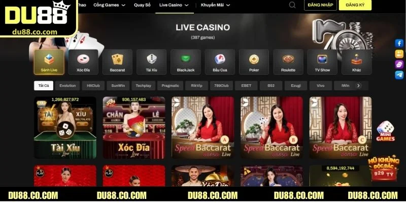 Live Casino DU88 mang đến nhiều siêu phẩm cá cược chất lượng